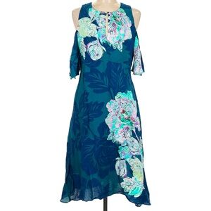 Anthropologie Maeve Ella Turquoise Floral Cold Shoulder Dress